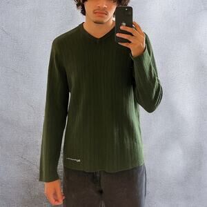 Vintage Y2K Abercrombie & Fitch 92 Ribbed Knit Forest Green V-Neck Sweater L